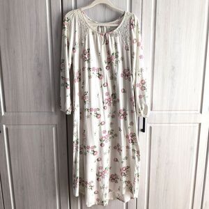 Cuddledown Nightgown M Multicolor Floral 100% Pima Cotton Lace Cottagecore Cozy